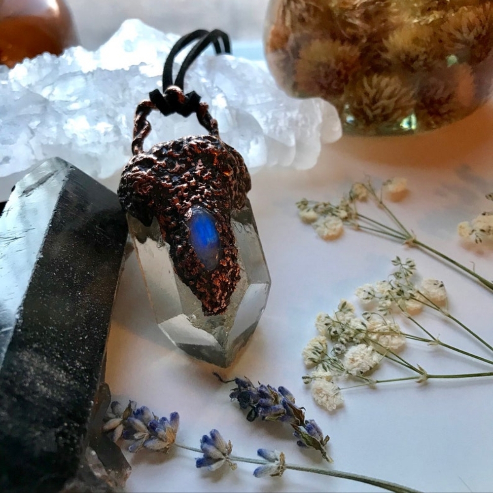 Quartz and Moonstone talisman by Oddwitch